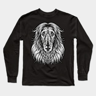 Afghan Hound Dog Portrait White on Black Long Sleeve T-Shirt